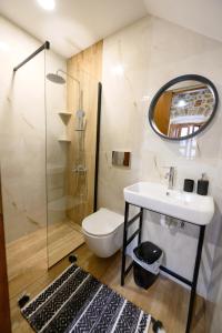 a bathroom with a toilet and a sink and a shower at Apsinthium in Kalymnos