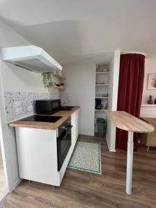 a kitchen with a stove and a counter top at Le Terracotta - joli duplex centre ville in Cherbourg en Cotentin