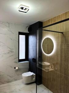 ブラショヴにあるALBERT RESIDENCE APARTHOTEL GRAND CHALET with special rate to SPA Alpin Resortのトイレ、洗面台、窓のあるバスルーム +30枚の写真