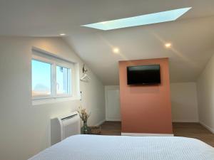 una camera da letto con un letto e una TV a parete di Duplex 45m2 avec SDB - WC a Saint-Thomas