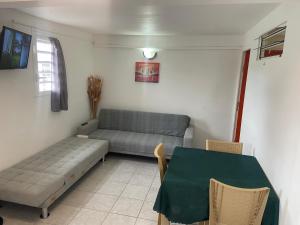 a living room with a couch and a table at Logement de 40m2 avec terrasse, moderne et équipé in Petit-Canal