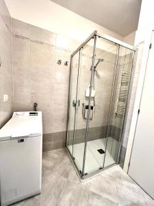 a shower with a glass door in a bathroom at Ca' Massima, il cuore a Monza in Lissone