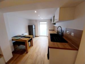 a kitchen with a sink and a counter top at L'underground - parking - jardin in Huningue +6 photos