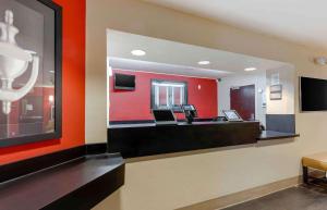 an office with a reception desk with two laptops at Extended Stay America Suites - Fairbanks - Old Airport Way in Fairbanks