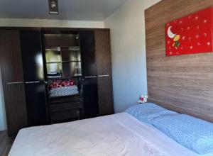 a small bedroom with a bed and a closet at Casa de praia natureza in Torres +17 photos