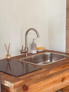 トロワ・リヴィエールにあるVilla Kayooliのキッチン(木製のカウンタートップ付)