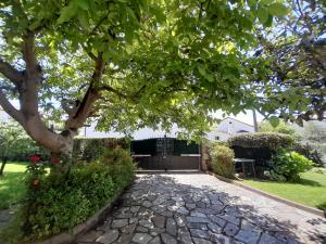 a garden with a tree and a stone walkway at Casa de vacaciones en Pedreña, Cantabria in Pedreña +20 photos