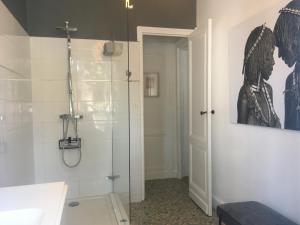 a bathroom with a shower with a glass door at La Canopée in Bordeaux +8 photos