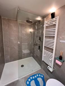 ein Bad mit einer Dusche, einem WC und einem Teppich in der Unterkunft Kiki House-belle aire près de Paris in Antony + 39 Fotos