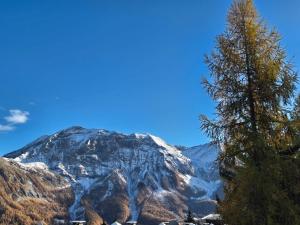 a snow covered mountain with a tree in the foreground at Appt Rez-de-chaussée 4 pers in Orcières