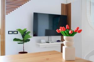 Televízia a/alebo spoločenská miestnosť v ubytovaní Villa Mare Giuggiola