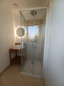 a bathroom with a shower and a sink at LE VERGER in Vaux-sur-Seine