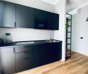 Kuchyň nebo kuchyňský kout v ubytování M4 BLACK Monolocale Moderno e Funzionale