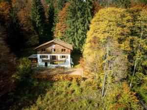 an aerial view of a house in a forest at Chalet Ski-Club Romand Bienne in Orvin