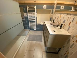 a bathroom with a sink and a mirror at Gite familial en Valromey in Brénaz