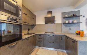 a kitchen with wooden cabinets and stainless steel appliances at Stunning Home In Skatari With Wifi in Škatari