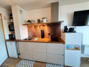 a small kitchen with a sink and a refrigerator at Résidence Le Sextant - SEXTANT 304 MAE-0871 in La Plagne Tarentaise +4 photos