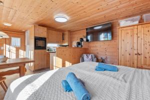 Voodi või voodid majutusasutuse Gemütliches Chalet mit privater Sauna und schöner Aussicht toas