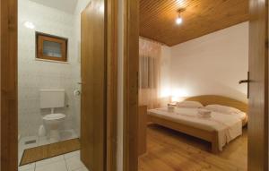 a bedroom with a bed and a bathroom with a toilet at One-Bedroom Holiday Home In Kneze in Pupnat +18 photos