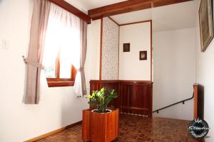 a room with a potted plant on a wooden table at Hospedaria Gãstehaus Enzian in Treze Tílias