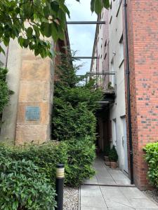 Une allée dans un immeuble d'appartements avec des plantes dans l'établissement Stunning 2 bedroom apartment, à Glasgow