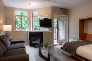 Televisyen dan/atau pusat hiburan di Alpenglow Lodge Studio with Pool Views by MVA