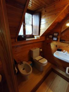 a bathroom with a toilet and a sink in a cabin at CASA ABETOS Elite in Sierra Nevada +24 photos