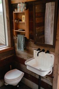 a bathroom with a sink and a toilet at Your private Yurt in the woods - Nevada City in Forest Knolls +32 photos