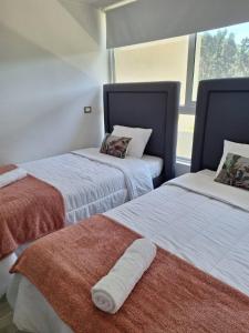 two beds sitting next to each other in a room at Reñaca I Nuevo I Luminoso I Circuito Trekking in Viña del Mar