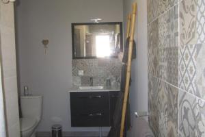 un bagno con lavandino, specchio e WC di Studio tout confort au cœur des Graves a Portets