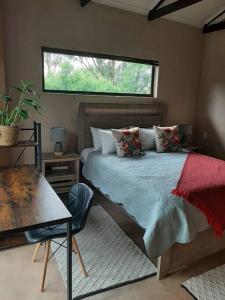 a bedroom with a large bed with a window at LapaManzi 8 in Lindequesdrif