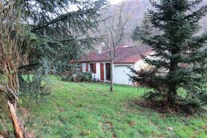a small house in a yard with a tree at Maison 90m2 avec grand parc au bord de la rivière in Montredon-Labessonnié