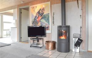 ein Wohnzimmer mit Kamin und Fernseher in der Unterkunft Holiday Home Nordsø Ferievej Ii in Nørre Lyngvig + 13 Fotos