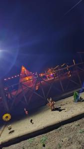 a kite sitting on the beach at night at Chale Flores Do Velho Chico in Casa Nova