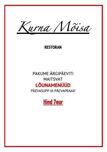 Certifikát, hodnocení, plakát nebo jiný dokument vystavený v ubytování Kurna Mõisa Saunaküla