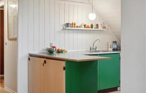 eine Küche mit einer grünen Insel in einem Zimmer in der Unterkunft Three-Bedroom Holiday Home Knebel With Sea View 03 in Ørby