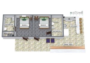 a plan of a floor plan of a condo at Pangea Lodge with Shared Pool at the Heart of Manzanillo in Manzanillo