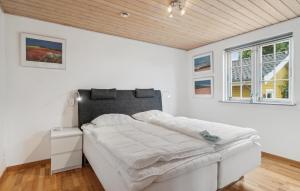 a white bedroom with a bed and a wooden ceiling at Pet Friendly Home In Ebeltoft With Wifi in Ebeltoft +16 photos