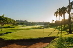 a golf course with palm trees and a green at San Lameer villa 5909 - 4 Bedroom Premier - 8 pax - San Lameer Rental Agency in Southbroom