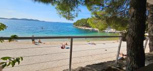 a beach with people on the sand and water at Mobile Home Sea Shell Šime, Drage in Drage +20 photos