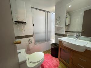 a bathroom with a toilet and a sink at Departamento con Vista al Mar en Pichilemu in Pichilemu +15 photos
