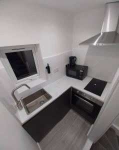 a small kitchen with a sink and a microwave at Central London Zone 1 Room wbath in London