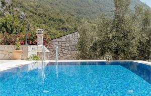 a blue swimming pool with a mountain in the background at Amazing Home In Herceg Novi With Wifi in Herceg-Novi