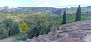 a roof of a house with mountains in the background at Spacious Villa with Pool in Pruna, 140 m² in Pruna