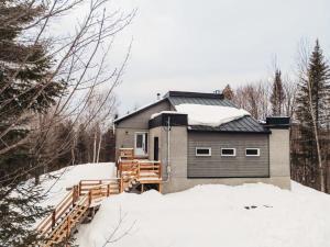 a house in the woods in the snow at O Sommet -Game room-Spa-sauna-Lake Access in Chertsey