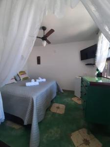 a bedroom with a bed and a ceiling fan at Pousada Chez Moi in Cabo Frio +52 photos