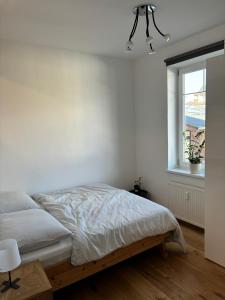 una camera da letto bianca con un letto e una finestra di Mountain Studio Mutters a Innsbruck Altre 13 foto