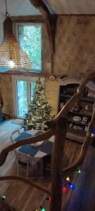 a living room with a christmas tree in a house at Gîte Ô Nature in Varen