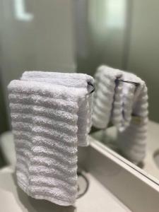 ein Handtuch auf einer Theke vor einem Spiegel in der Unterkunft Casa em Búzios in Búzios