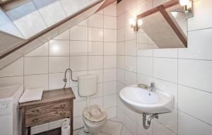 a bathroom with a sink and a toilet at Ferienwohnung Grünow in Grünow